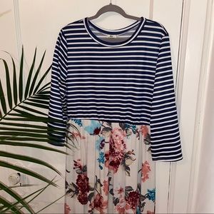 NWOT Maxi Dress Navy & White Stripe w/Floral Skirt